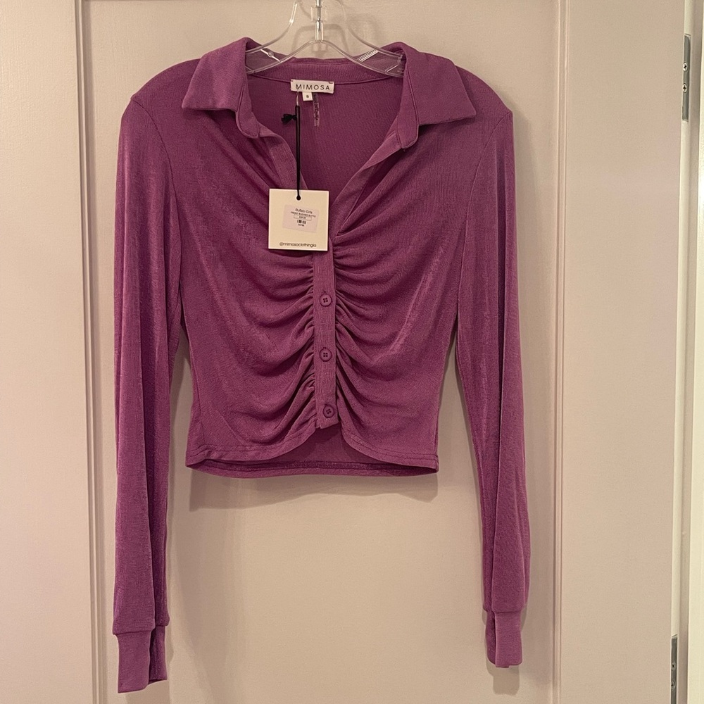 NWT | Plum Ruched Button Up Top | SZ Small - Picture 4 of 7
